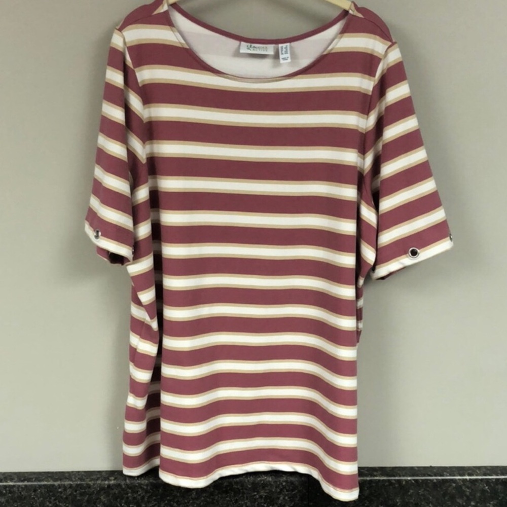 3/$19 ❤️ Denim & Co striped grommet detail shirt 1x
